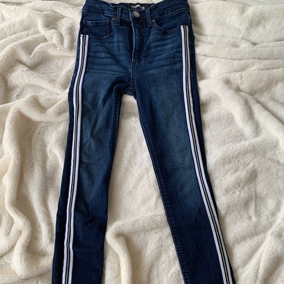 Express High Waisted Metallic Side Stripe Ankle Jeans